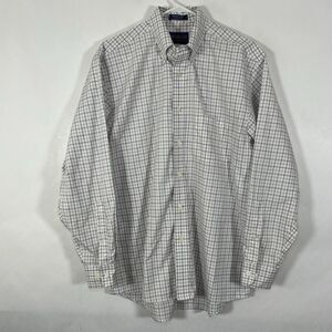 Pendleton Button Down Metro Shirt Mens Size Medium White Blue Plaid Long Sleeve